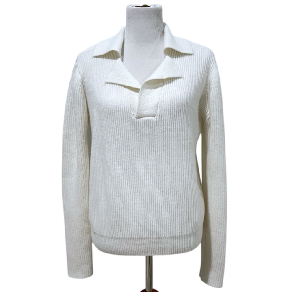 Ivory Chunky Ribbed Polo Sweater with Johnny Collar | Women’s S/M